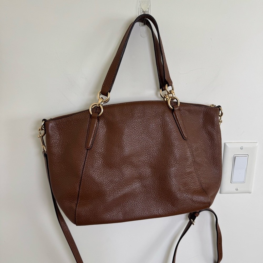 Coach Kelsey Brown Pebbled Leather Double Handles
Zipper Closure Satchel Bag - Picture 5 of 11
